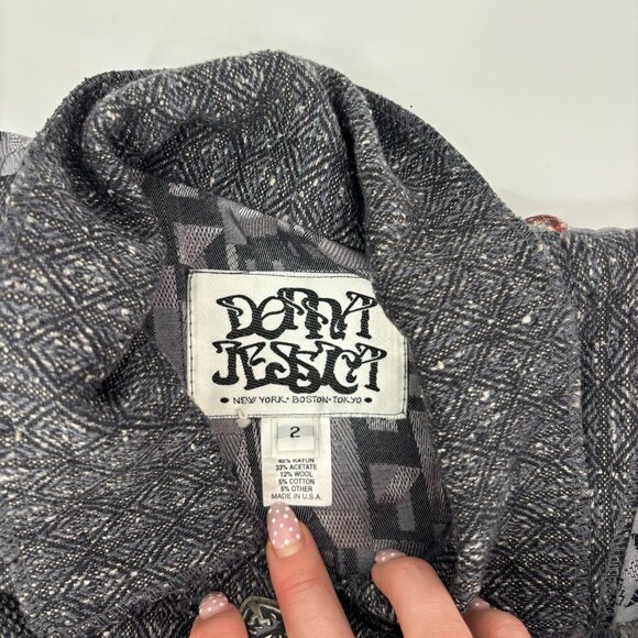 Donna Jessica Art-to-Wear Patchwork Blazer Size 2 Large Metal Buttons Grunge - Picture 13 of 13